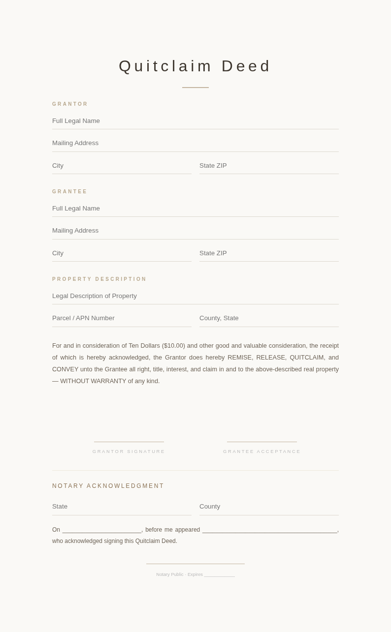 Japandi minimalist quitclaim deed